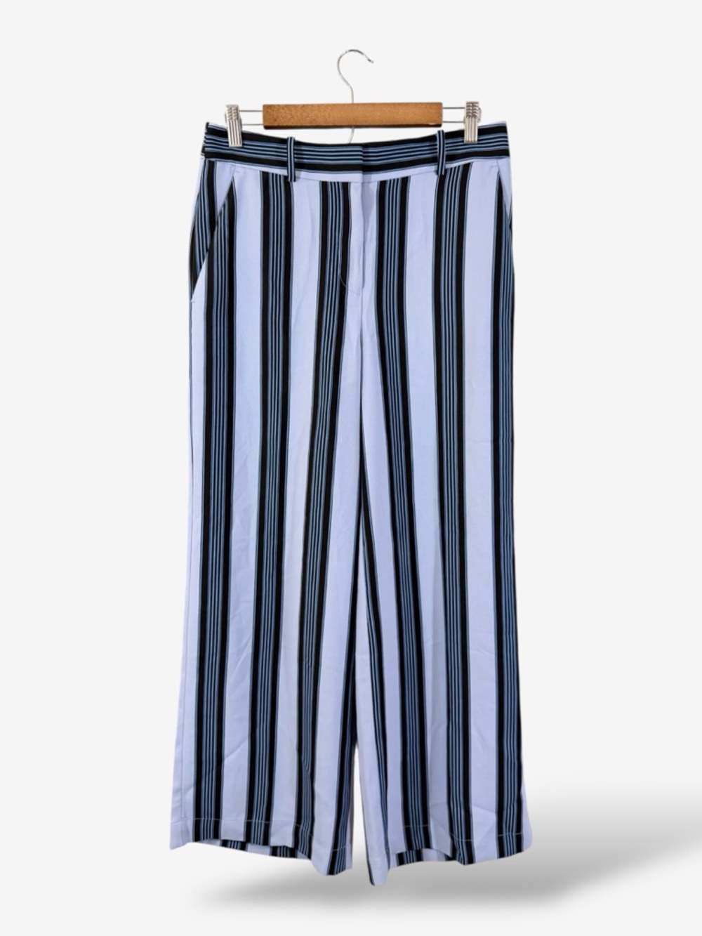 Loft Blue Stripe Wide Leg Pants Size 4T 4 Tall/Long Flat Front Trouser Casual